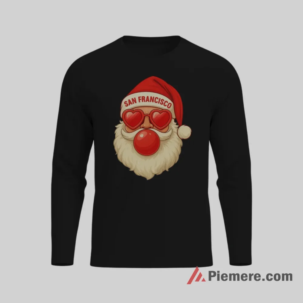 San Francisco 49ers Retro Santa Christmas Shirt on black long sleeve shirt for men graphic tee