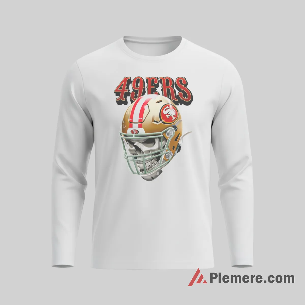 San Francisco 49ers Skull Helmet Graphic Shirt on white long sleeve shirt for men graphic tee