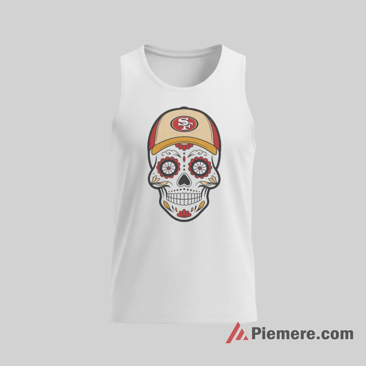 San Francisco 49ers Sugar Skull Art Football Shirt on white tank top for men graphic tee