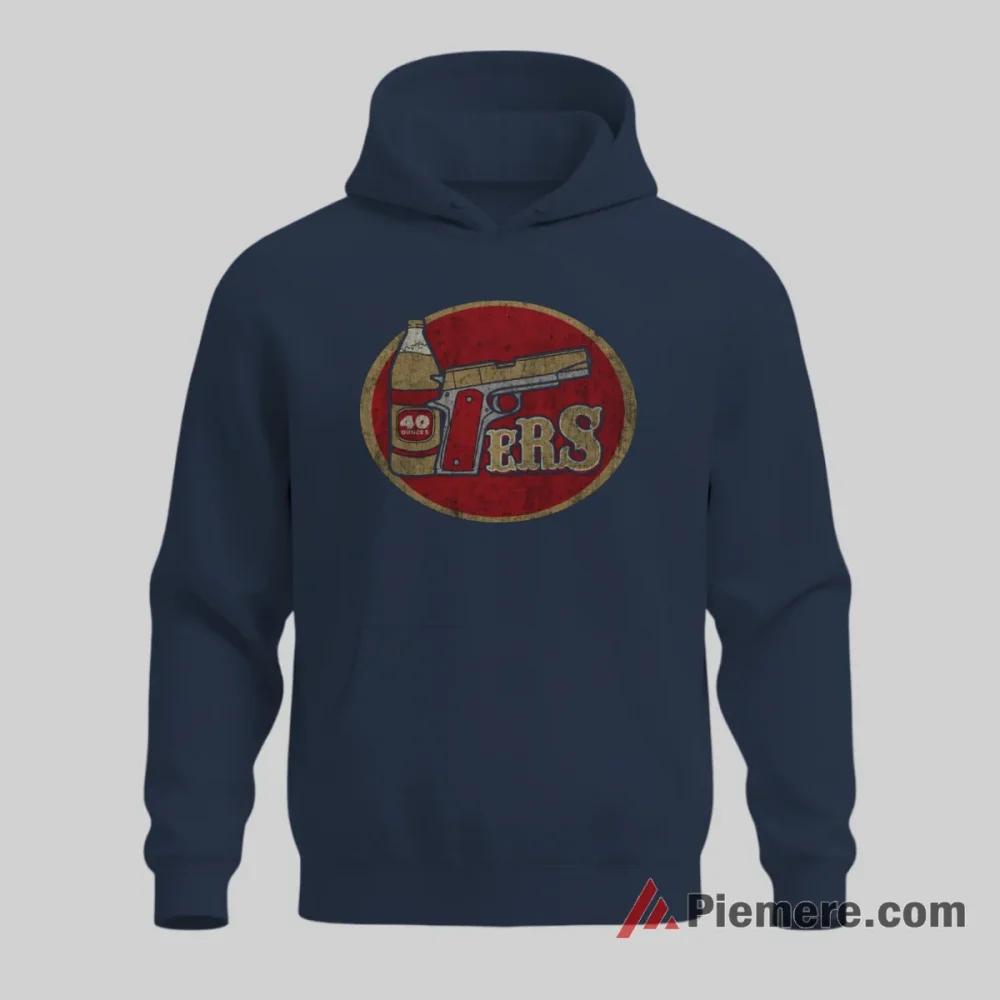 San Francisco 49ers Vintage Badge Football Shirt on navy hoodie for men graphic tee