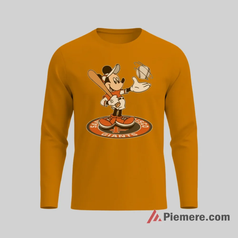 San Francisco Giants Cheerful Mickey Mouse Baseball Shirt on orange long sleeve shirt for men graphic tee