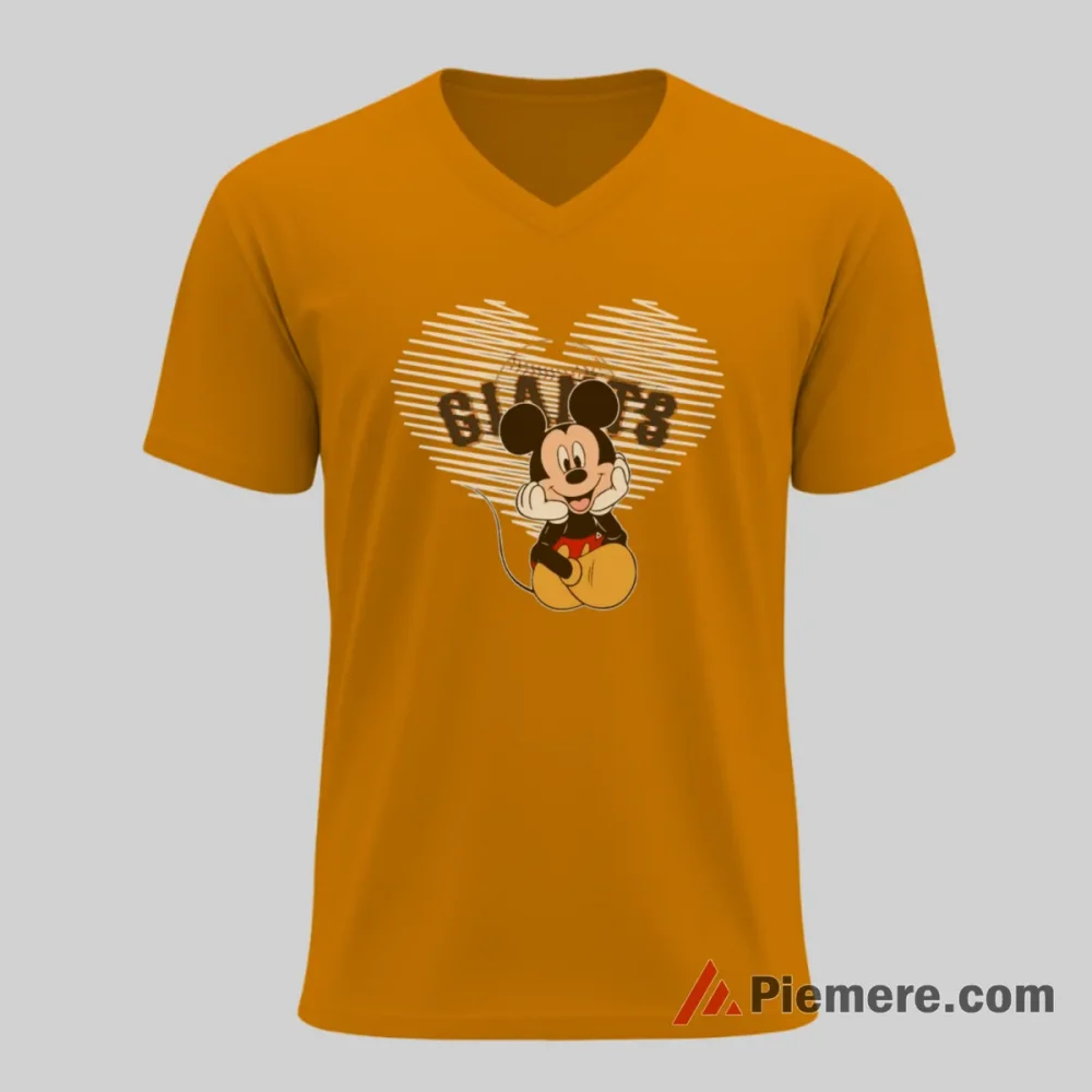 San Francisco Giants Heart Shape Mickey Mouse Baseball Shirt on orange v-neck shirt for men graphic tee