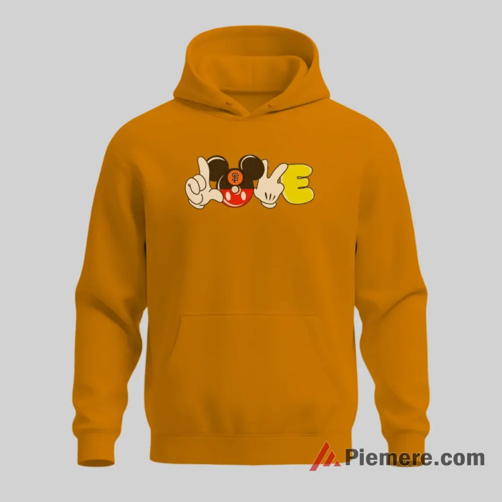 San Francisco Giants Love Hand Mickey Mouse Baseball Shirt on orange hoodie for men graphic tee