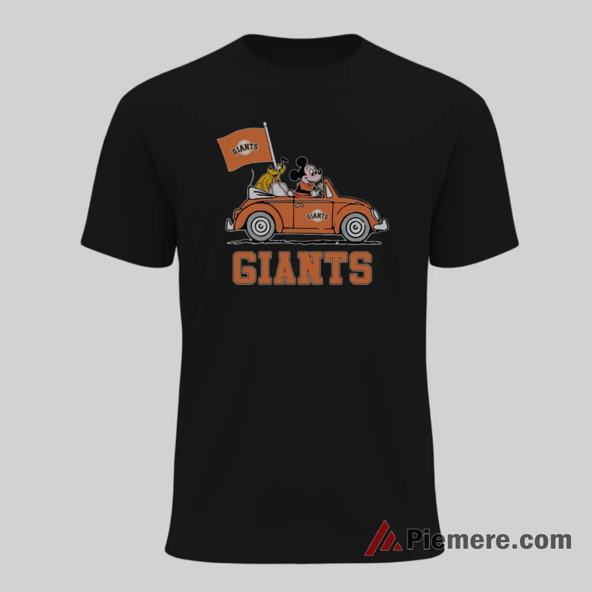 San Francisco Giants Mickey Mouse And Pluto Driving Baseball Shirt on black short sleeve shirt for men graphic tee