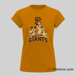 San Francisco Giants Mickey Mouse Donald Duck Goofy Champions Shirt on orange short sleeve shirt for women graphic tee