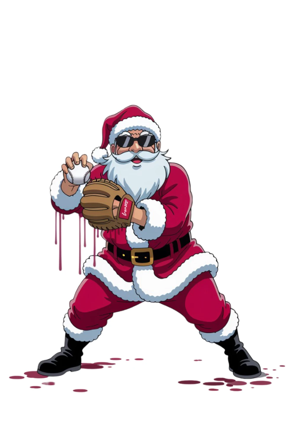 Santa Baseball Player Shirt concept with Santa winding up for a powerful pitch