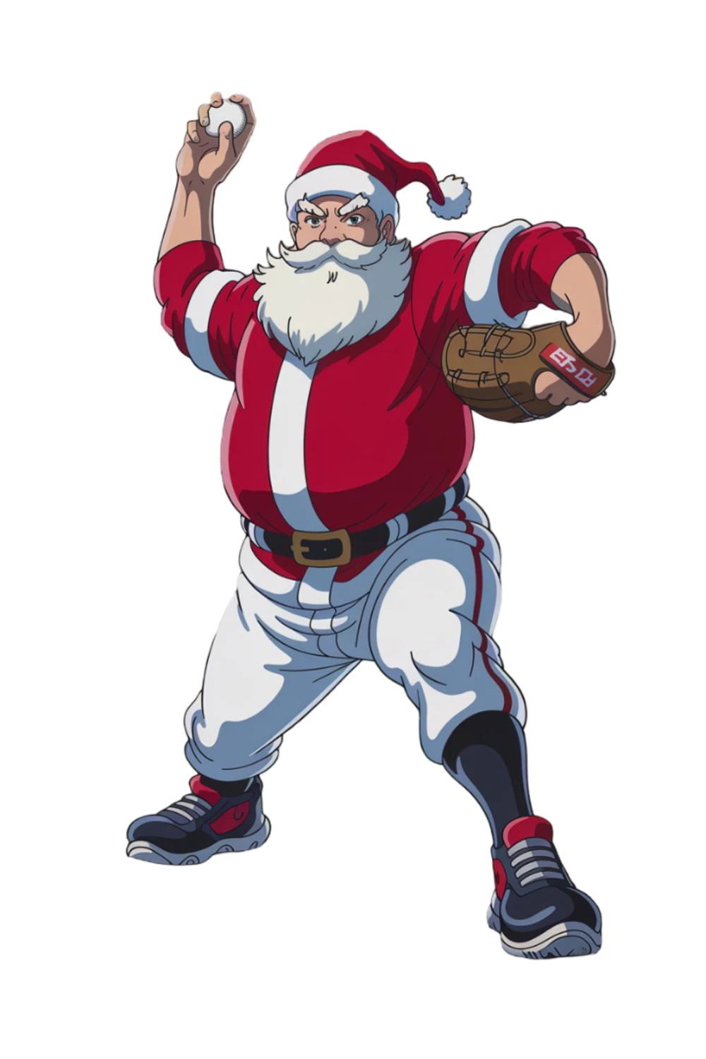 Santa posing with hands on hips and cleats planted for a confident player look