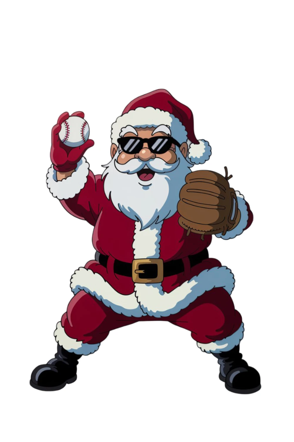 Santa tossing a snowball while holding a sack over his shoulder