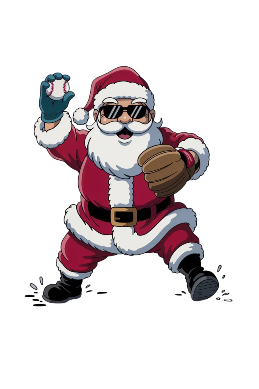 Santa winding up to throw a snowball from a snowy mound of ground