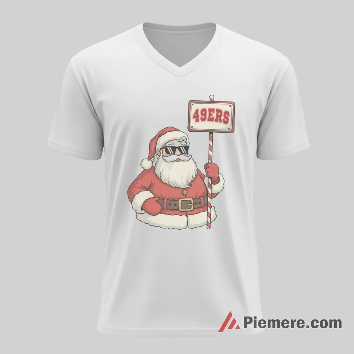 Santa Claus San Francisco 49ers Holiday Fan Shirt on white v-neck shirt for men graphic tee