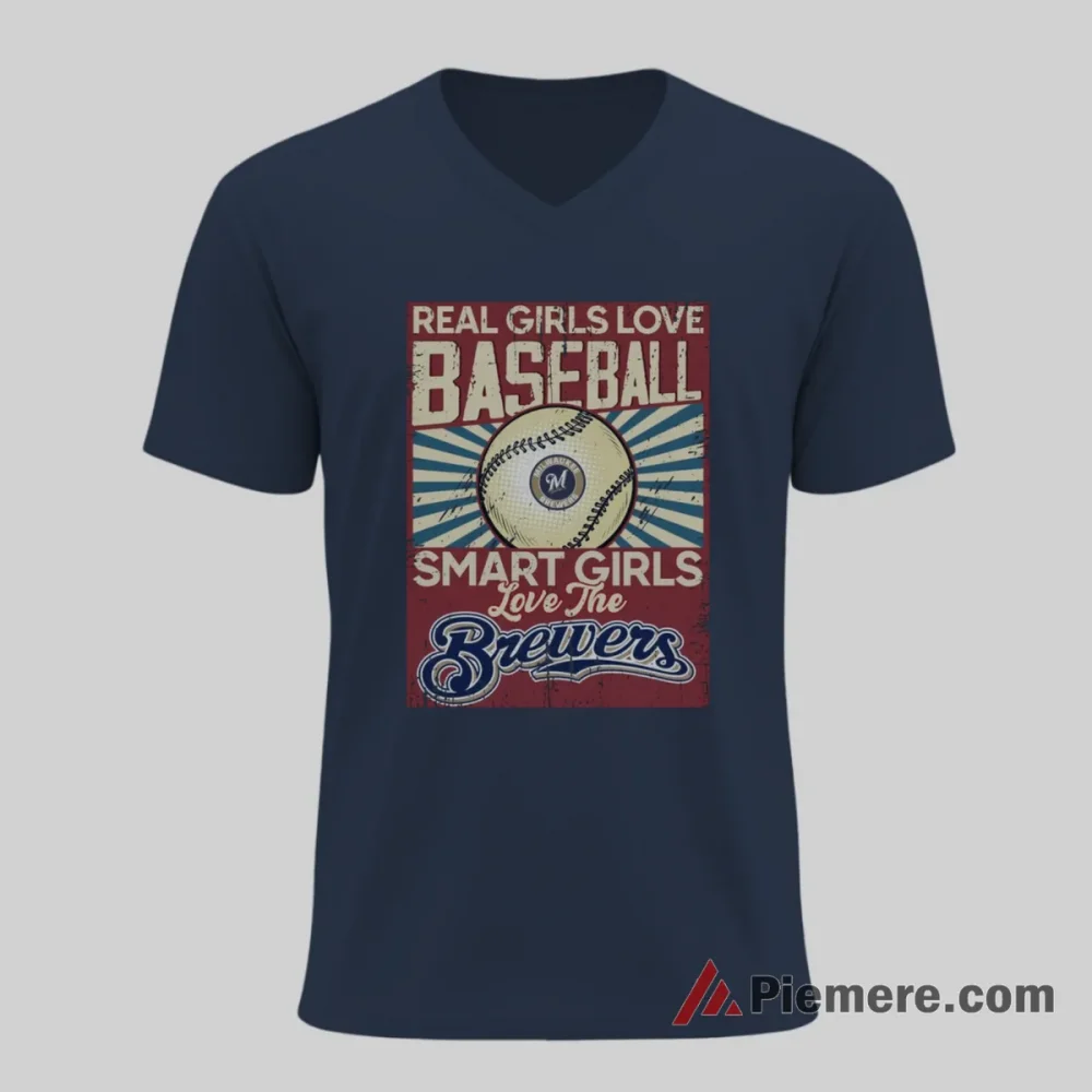 Smart Girls Love Milwaukee Brewers Baseball Fan Shirt on navy v-neck shirt for men graphic tee