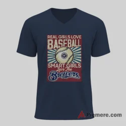 Smart Girls Love Milwaukee Brewers Baseball Fan Shirt on navy v-neck shirt for men graphic tee