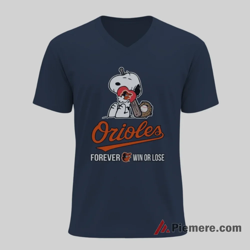 Snoopy Baltimore Orioles Forever Win Or Lose Shirt on navy v-neck shirt for men graphic tee