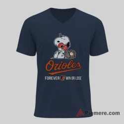 Snoopy Baltimore Orioles Forever Win Or Lose Shirt on navy v-neck shirt for men graphic tee