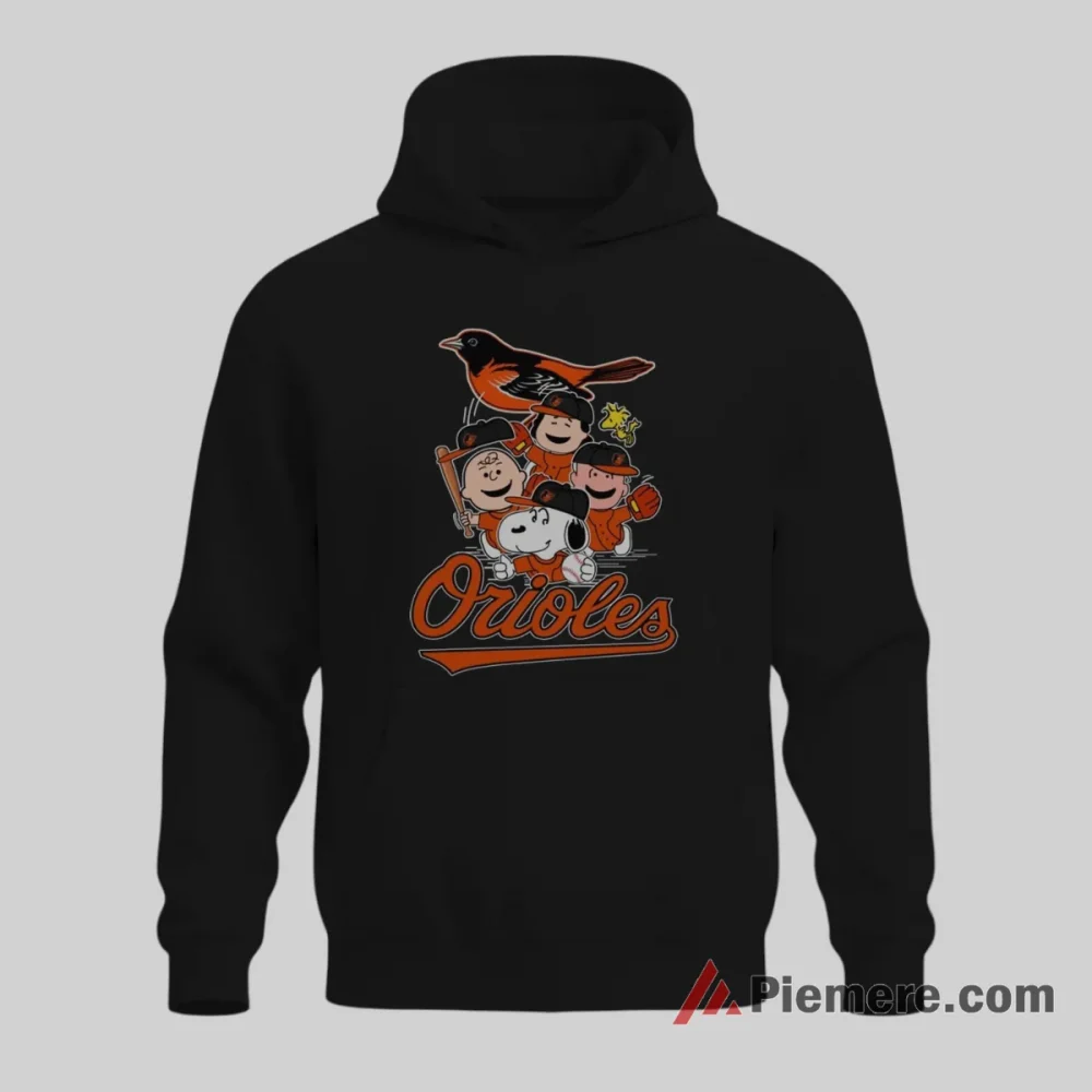 Snoopy Charlie Brown Baltimore Orioles Peanuts Fan Shirt on black hoodie for men graphic tee