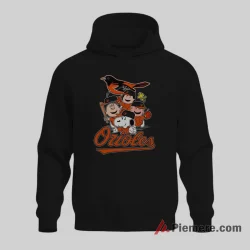 Snoopy Charlie Brown Baltimore Orioles Peanuts Fan Shirt on black hoodie for men graphic tee