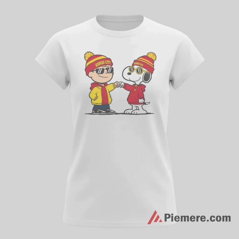 Snoopy Charlie Brown Kansas City Chiefs Friendship Shirt on white short sleeve shirt for women graphic tee