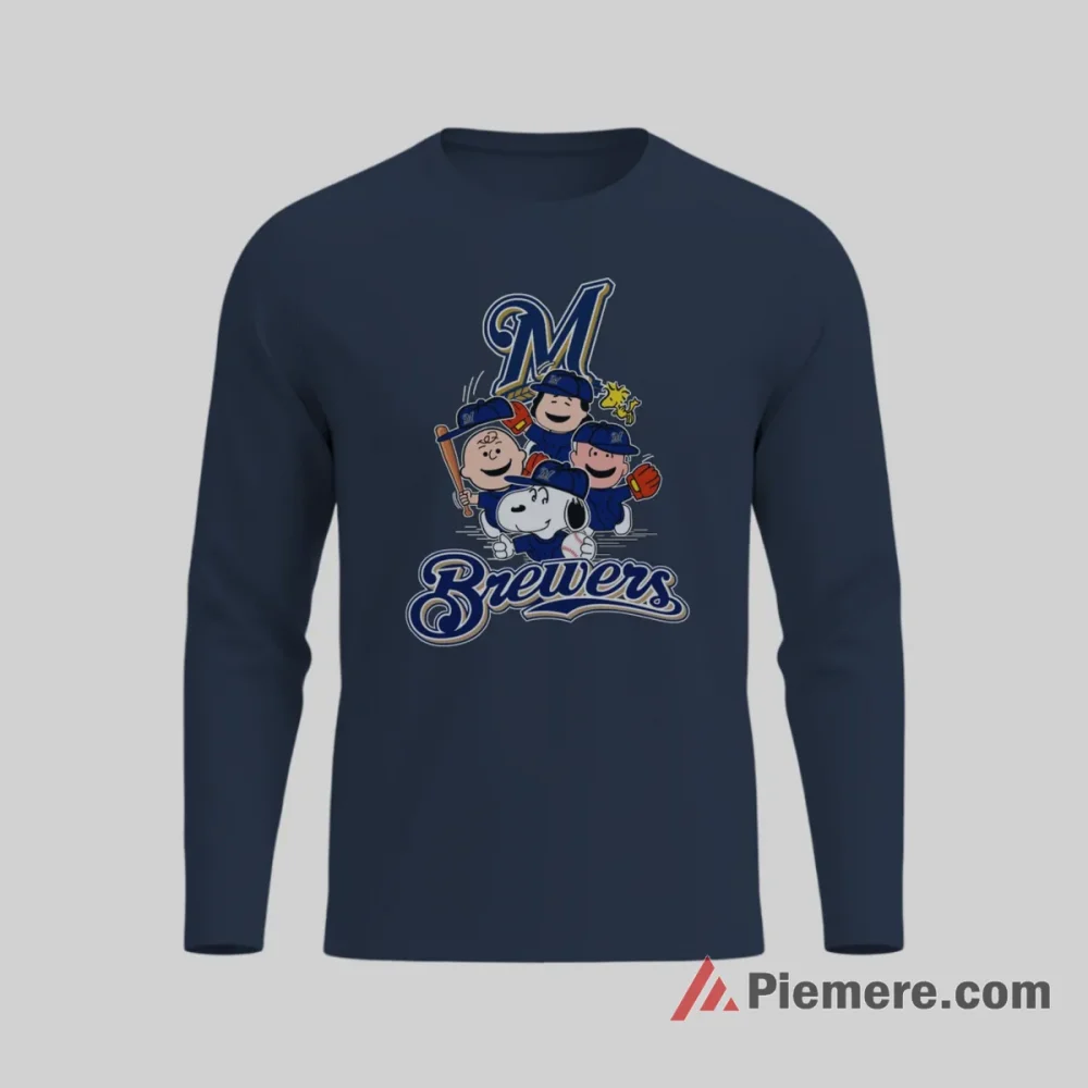 Snoopy Charlie Brown Woodstock Milwaukee Brewers Baseball Shirt on navy long sleeve shirt for men graphic tee