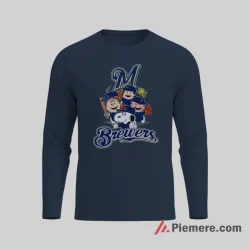 Snoopy Charlie Brown Woodstock Milwaukee Brewers Baseball Shirt on navy long sleeve shirt for men graphic tee