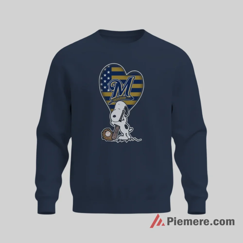 Snoopy Heart Balloon Milwaukee Brewers Peanuts Shirt on graphic shirt for men graphic tee
