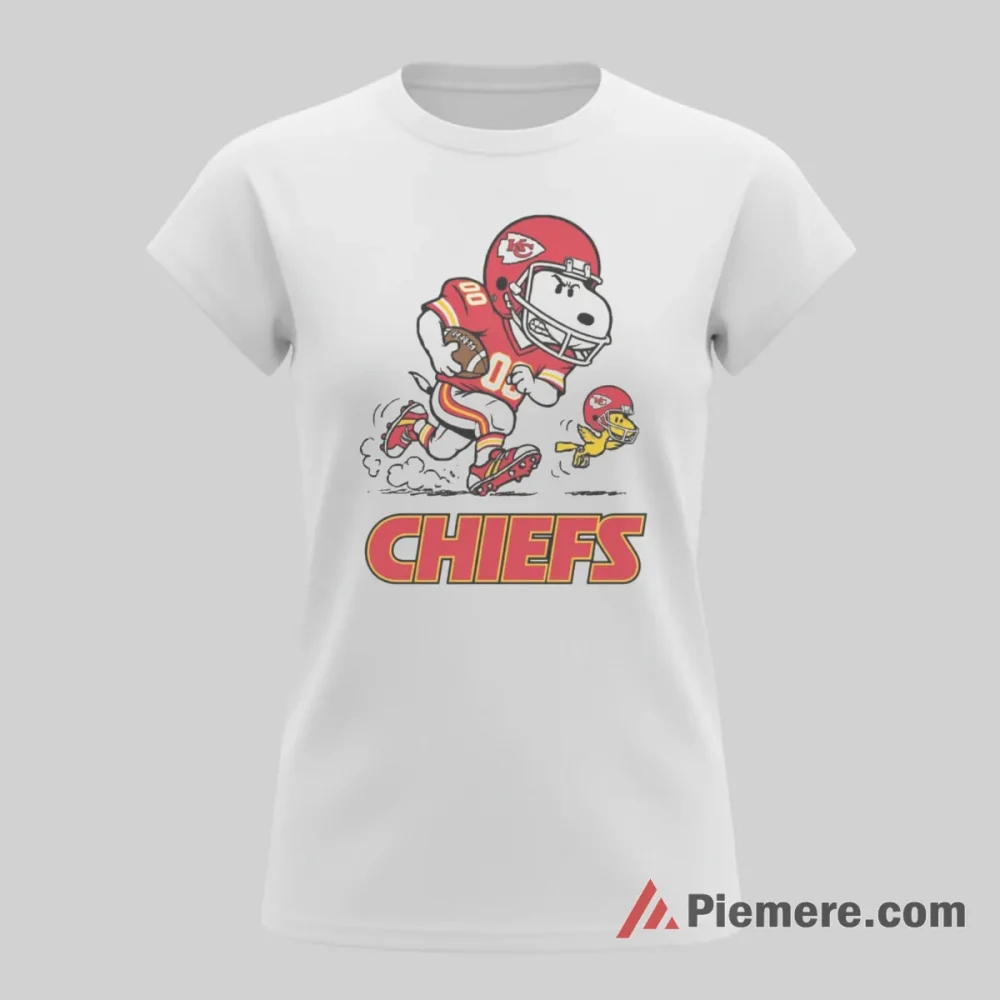 Snoopy Kansas City Chiefs Retro Action Fan Shirt on white short sleeve shirt for women graphic tee