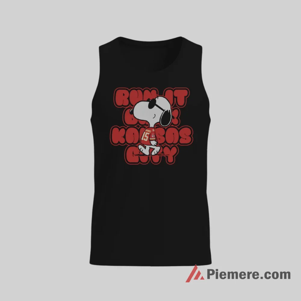 Snoopy Kansas City Chiefs Run It Back Game Day Shirt on black tank top for men graphic tee