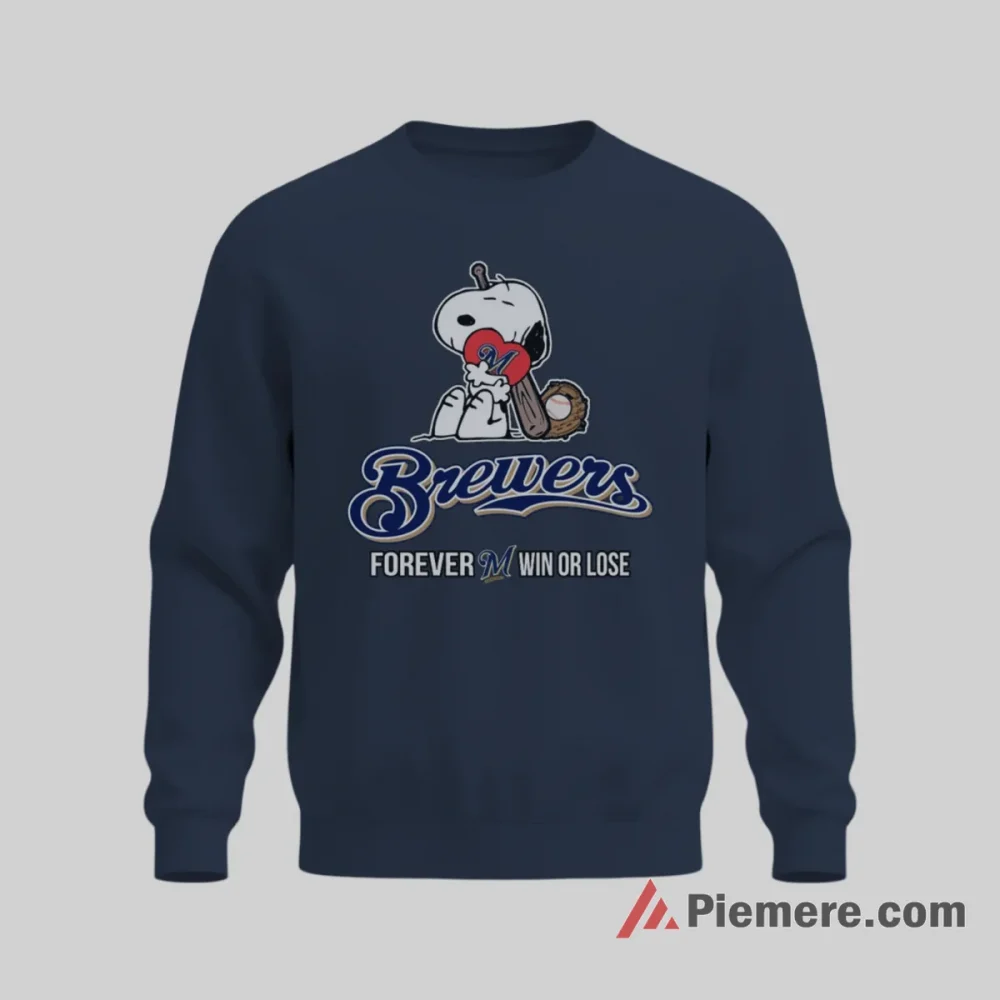 Snoopy Loves Milwaukee Brewers Forever Win Or Lose Shirt on graphic shirt for men graphic tee