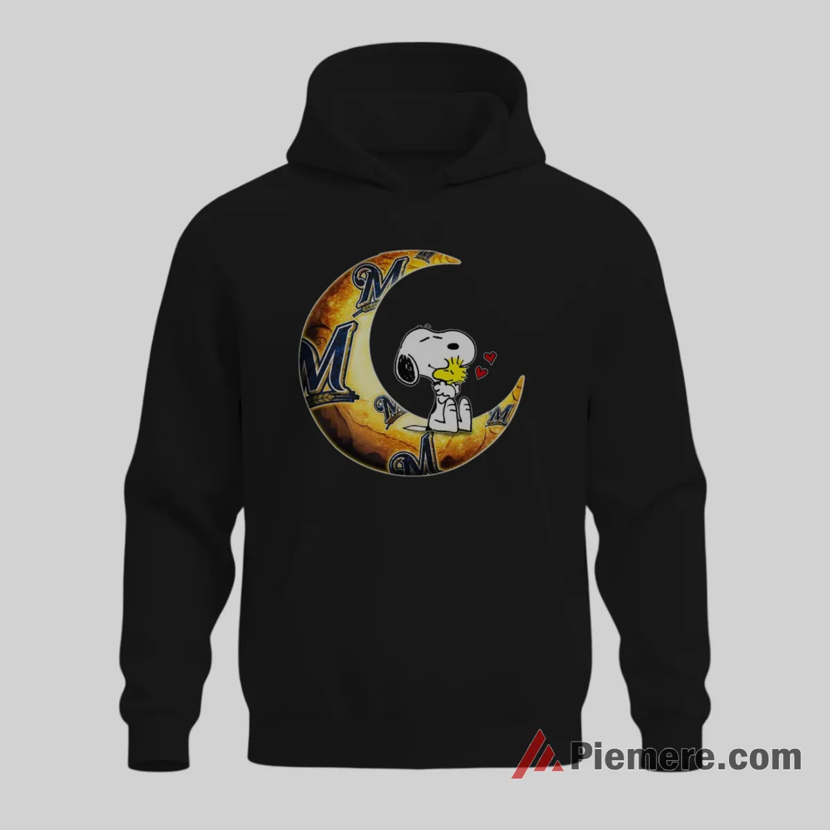 Snoopy Moon Love Milwaukee Brewers Peanuts Cartoon Shirt on black hoodie for men graphic tee