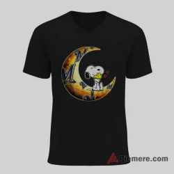 Snoopy Moon Love Milwaukee Brewers Peanuts Cartoon Shirt on black v-neck shirt for men graphic tee