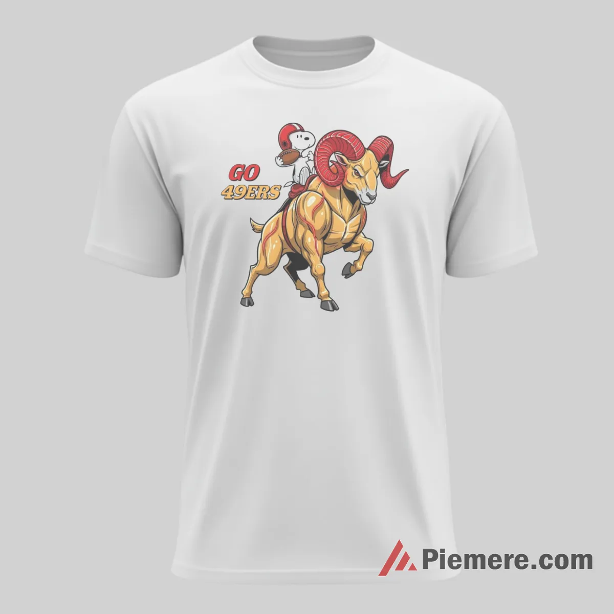 Snoopy Ram Rider Go 49ers Football Shirt on white short sleeve shirt for men graphic tee