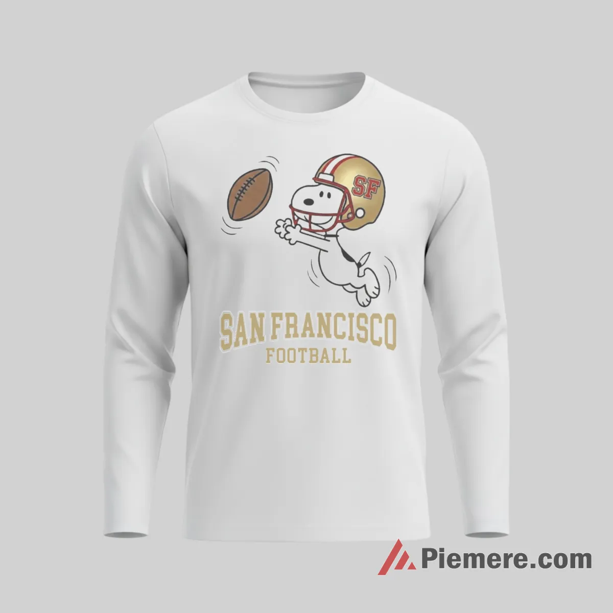 Snoopy San Francisco 49ers Football Action Shirt on white long sleeve shirt for men graphic tee