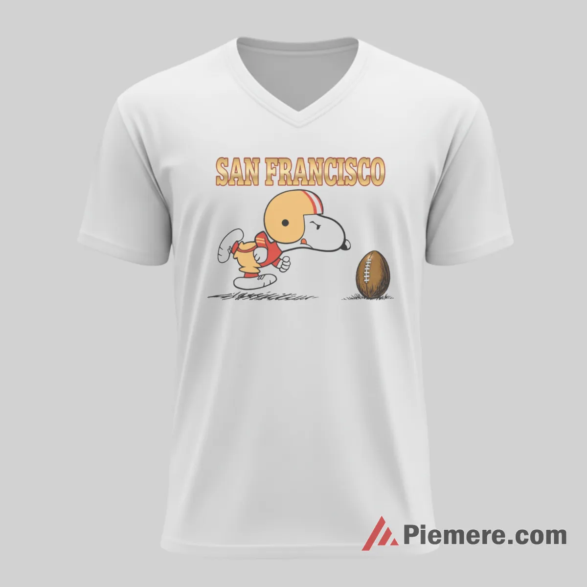 Snoopy San Francisco 49ers Football Fan Go 49ers V Neck White Snoopy San Francisco 49ers Football Fan Go 49ers Shirt on white v-neck shirt for men graphic tee