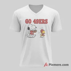 Snoopy Woodstock Go 49ers Football Shirt on white v-neck shirt for men graphic tee