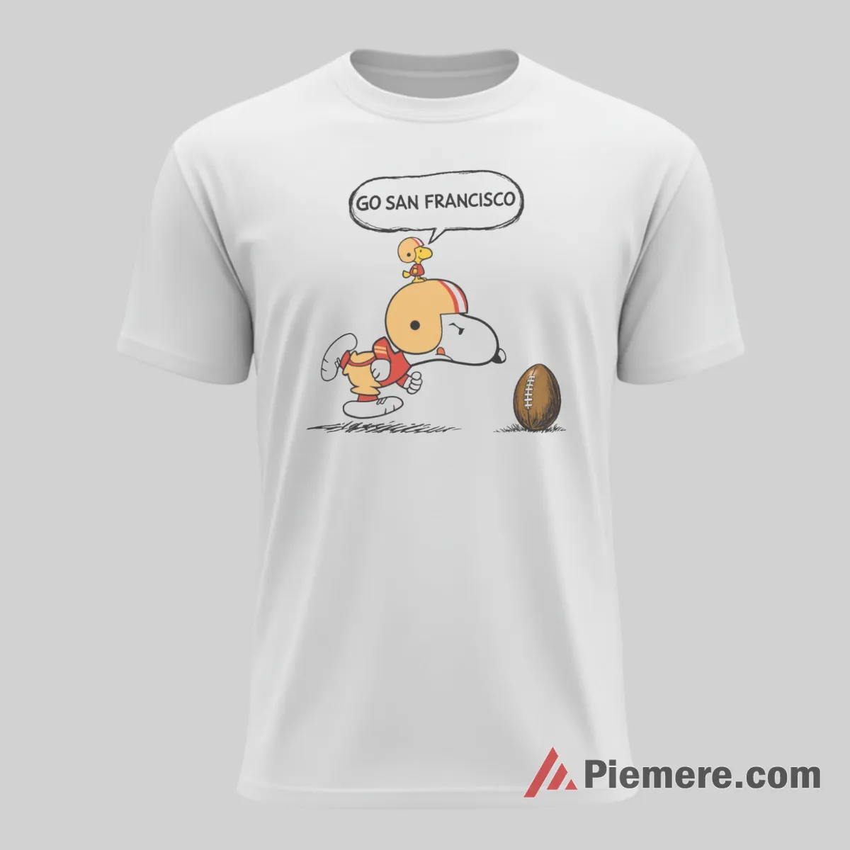 Snoopy Woodstock Go 49ers Game Day Shirt on white short sleeve shirt for men graphic tee