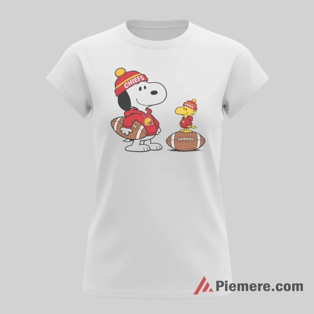 Snoopy Woodstock Kansas City Chiefs Football Beanie Shirt on white short sleeve shirt for women graphic tee