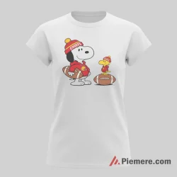 Snoopy Woodstock Kansas City Chiefs Football Beanie Shirt on white short sleeve shirt for women graphic tee