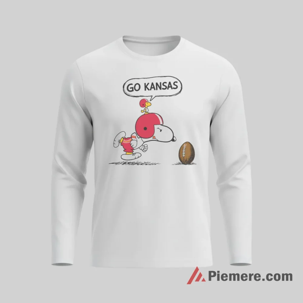Snoopy Woodstock Kansas City Chiefs Go Kansas Helmet Shirt on white long sleeve shirt for men graphic tee