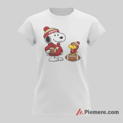 Snoopy Woodstock San Francisco 49ers Winter Football Shirt on white short sleeve shirt for women graphic tee