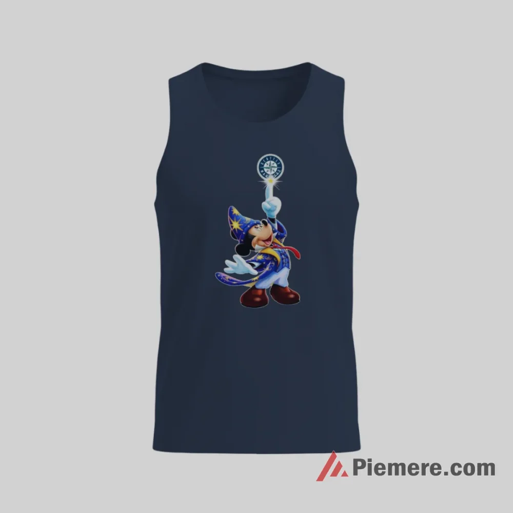 Sorcerer Mickey Mouse Seattle Mariners Magic Baseball Shirt on navy tank top for men graphic tee