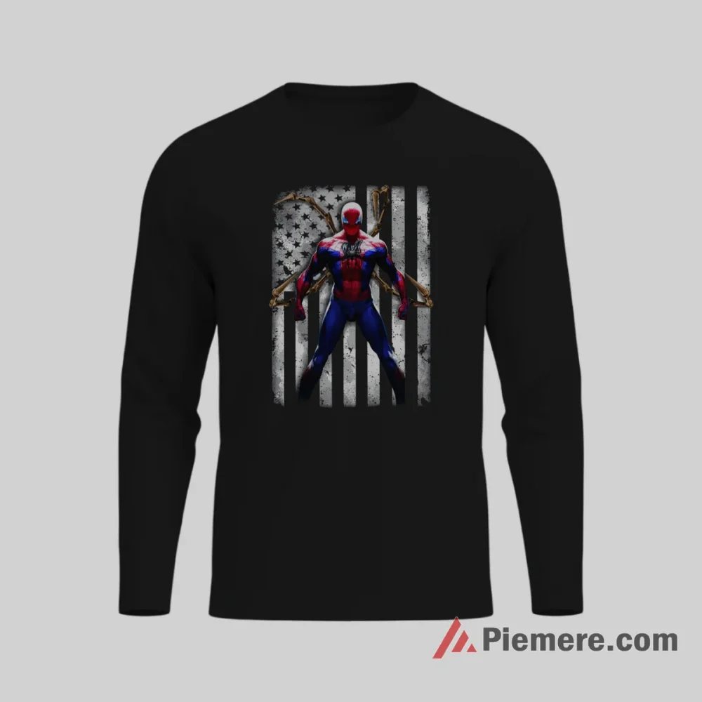 Spider Man Milwaukee Brewers American Flag Superhero Fan Shirt on black long sleeve shirt for men graphic tee