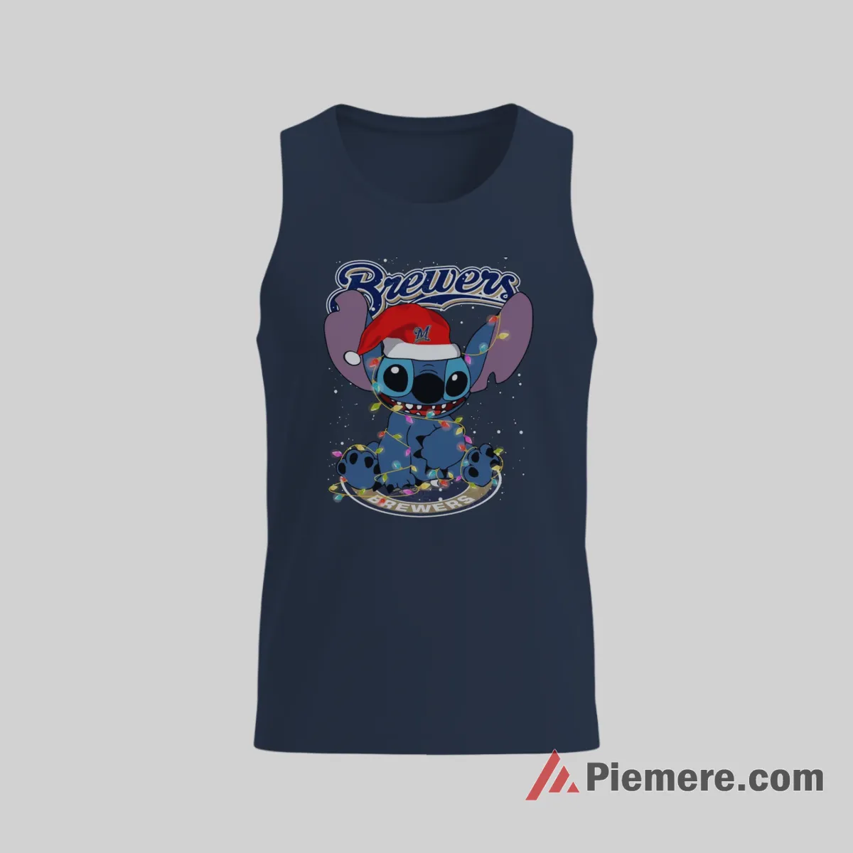Stitch Christmas Milwaukee Brewers Holiday Cartoon Shirt on navy tank top for men graphic tee