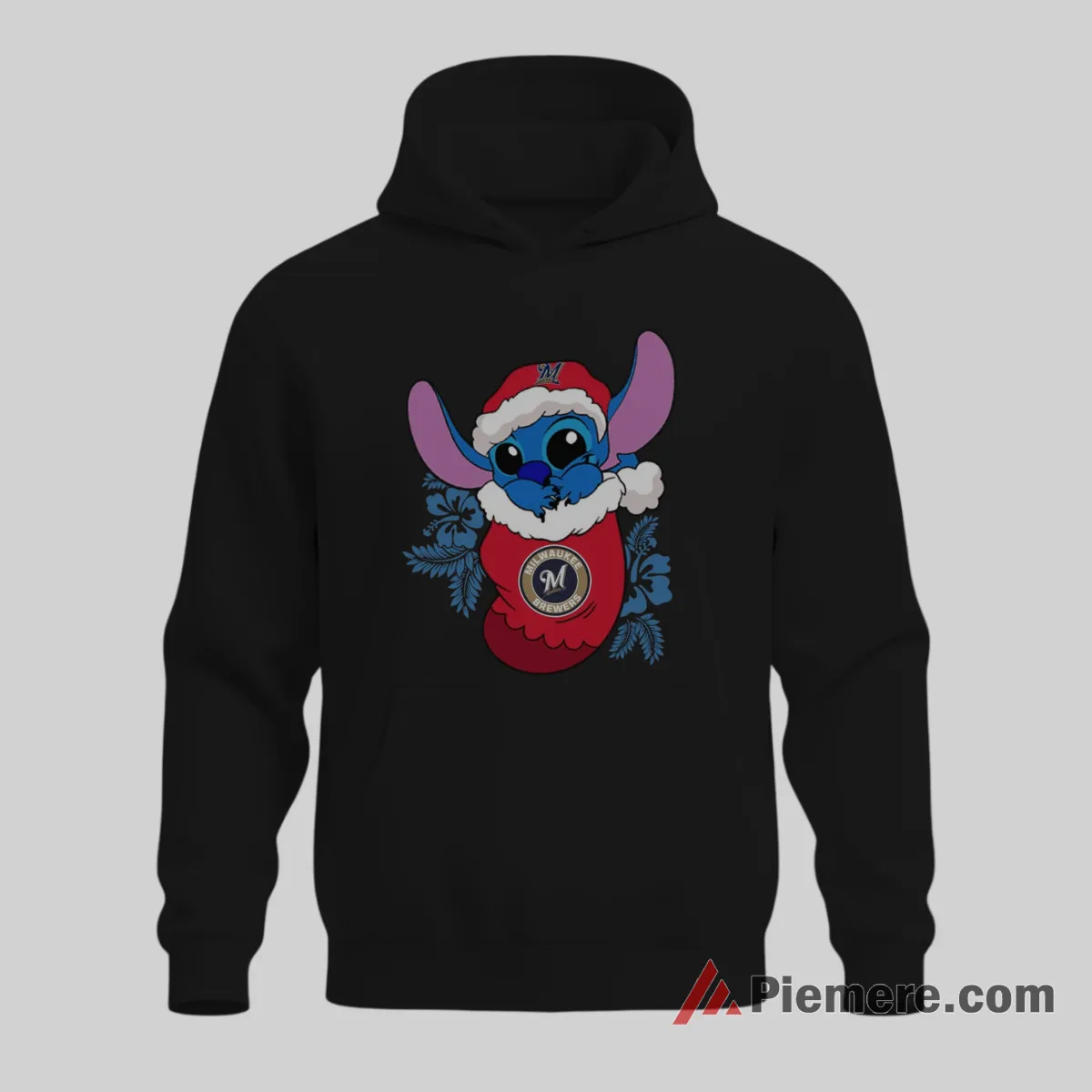 Stitch Christmas Stocking Milwaukee Brewers Cartoon Shirt on black hoodie for men graphic tee