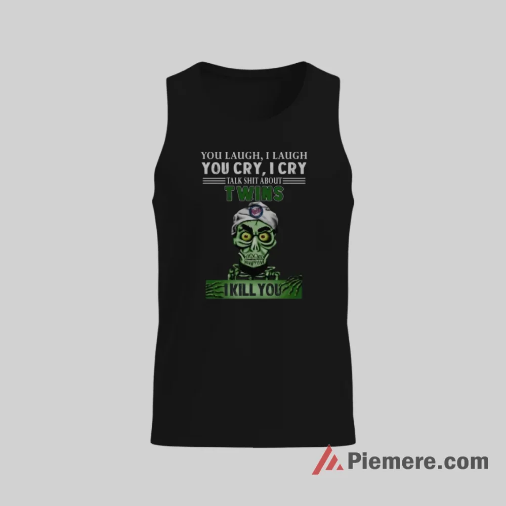 Talk Shit About Minnesota Twins Achmed The Dead Terrorist Jeffrey Dunham Shirt on black tank top for men graphic tee