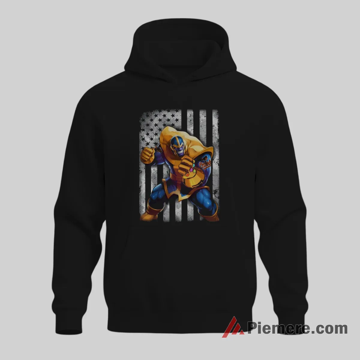 Thanos Baltimore Orioles American Flag Power Shirt on black hoodie for men graphic tee