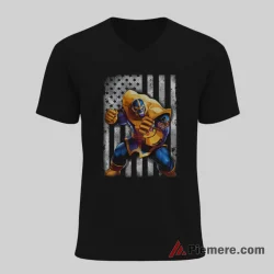 Thanos Baltimore Orioles American Flag Power Shirt on black v-neck shirt for men graphic tee
