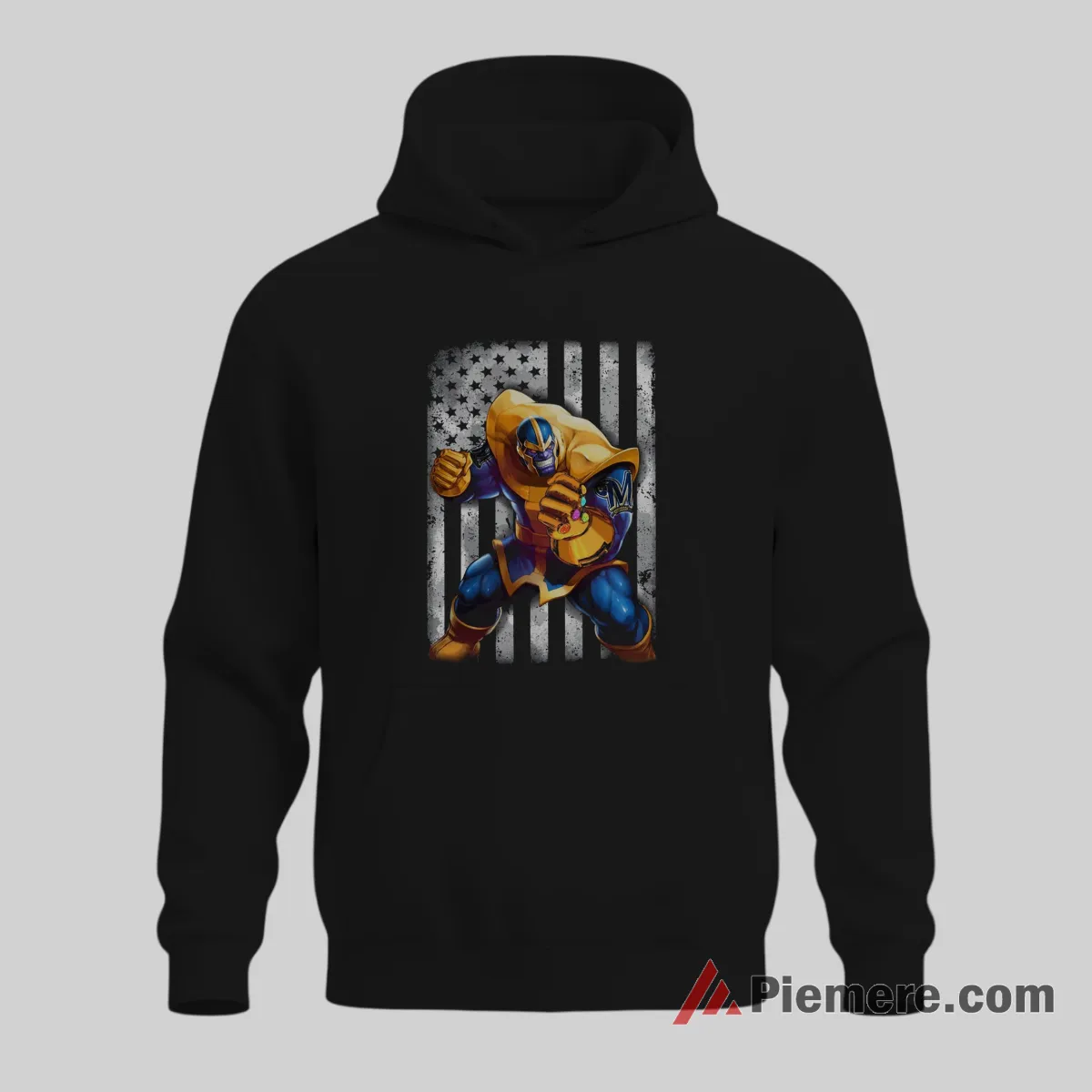 Thanos Milwaukee Brewers American Flag Marvel Villain Shirt on black hoodie for men graphic tee