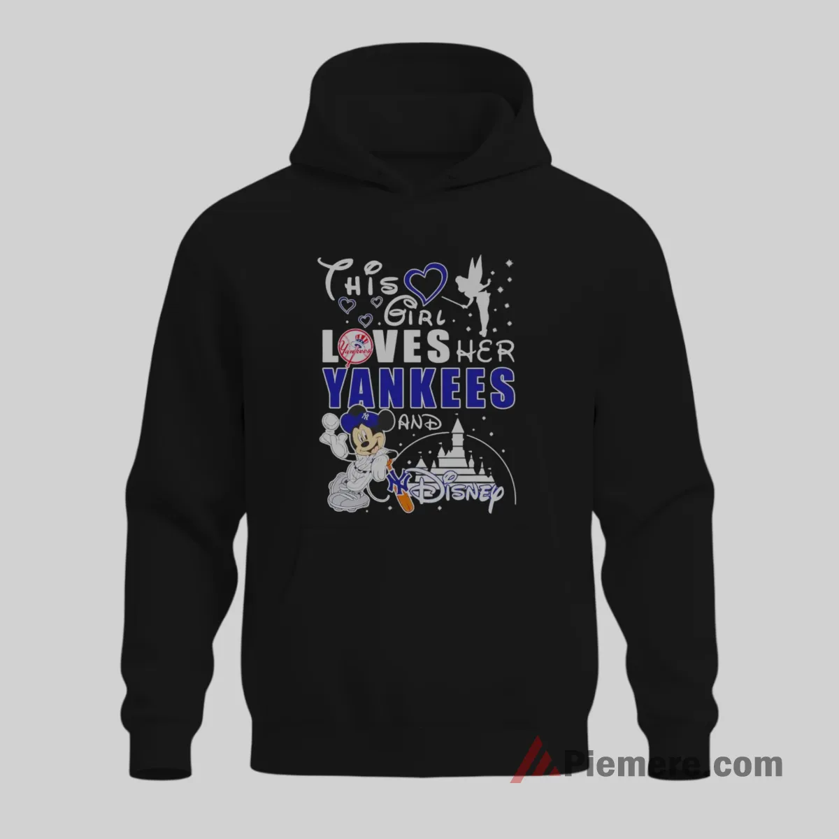 This Girl Loves Yankees And Disney Typography Shirt on black hoodie for men graphic tee