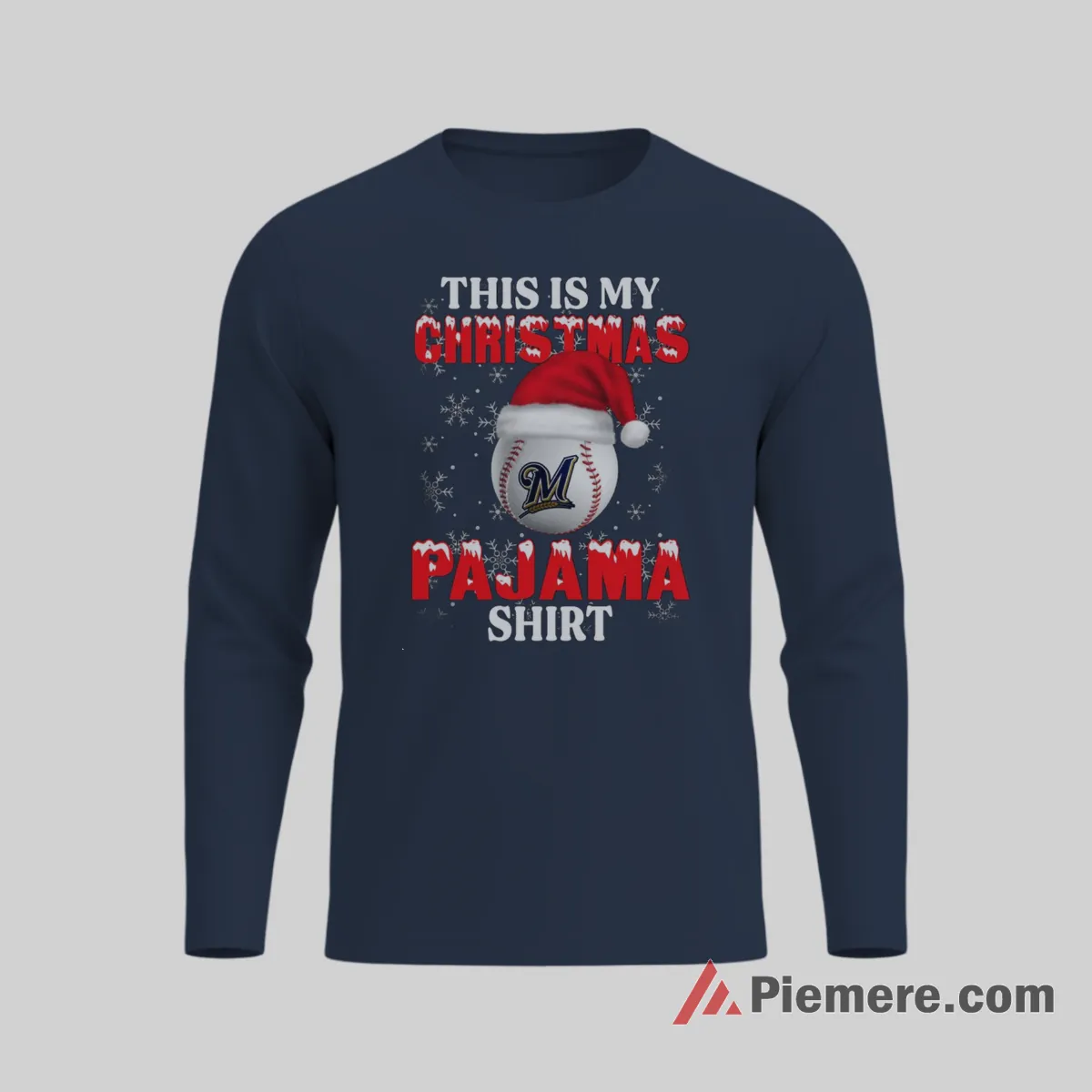 This Is My Milwaukee Brewers Christmas Pajama Shirt on navy long sleeve shirt for men graphic tee