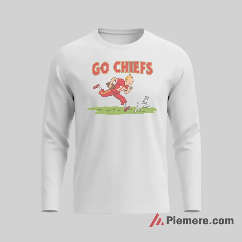 Tintin Snowy Kansas City Chiefs Go Chiefs Action Shirt on white long sleeve shirt for men graphic tee