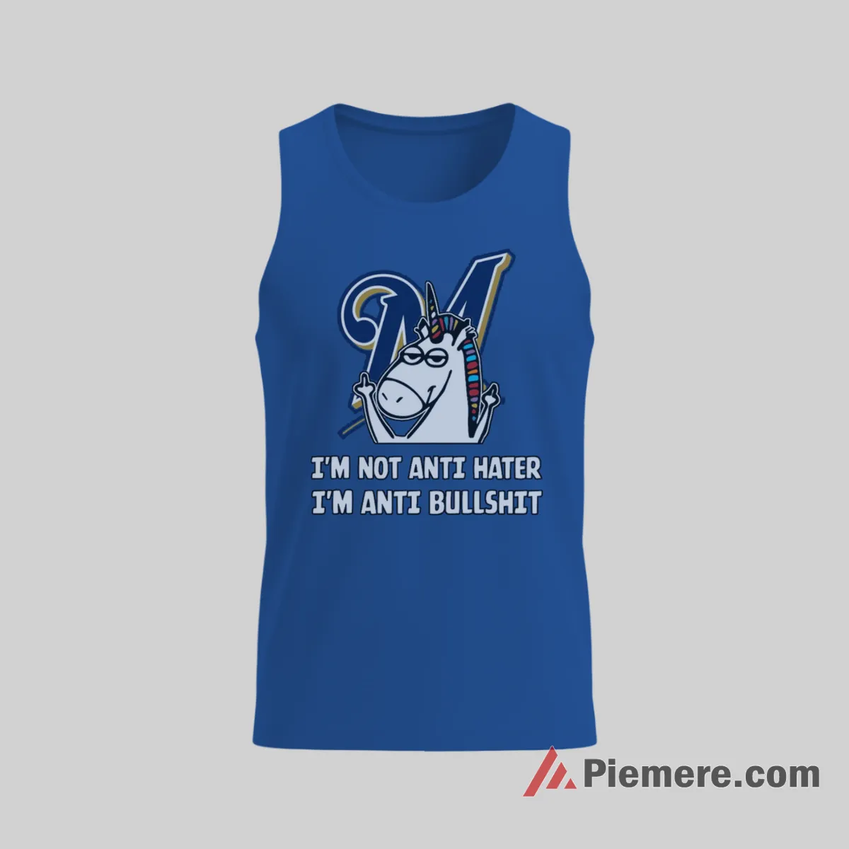 Unicorn Milwaukee Brewers Anti Hater Attitude Fan Shirt on royal blue tank top for men graphic tee